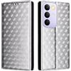 Generico DayQiQiPu Cover per Realme C85 4G/5G RMX5566, RMX5253 (6,8 Pollici) Custodia in pelle PU con Motivo a cubi 3D Chiusura Magnetica Caso portafoglio a conchiglia con supporto, Argento