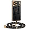 Mkej Custodia con Collana per iPhone 18 Pro Max, Cover Donna Cuore amore con Cordino, Case con Laccio Tracolla Elettrolitico TPU Cover con Collana per iPhone 18 Pro Max - oro nero