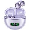 Caijin Cuffie Wireless Open-Ear,Bluetooth 5.4,Cuffie Clip-On,25 ore di Autonomia,Display LED,Impermeabile IPX5,Stabile e comodo da indossare,Adatto per sport e fitness,Viola