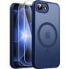 Qasyfanc Cover Magnetica Custodia Traslucida Opaca per iPhone 16e/17e,Blu Scuro | 2 Pellicola Vetro Temperato, Compatibile con MagSafe, Protezione Militare Antiurto, Design Sottile Opaca