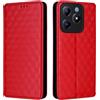 Generico DayQiQiPu Cover per Realme Note 60/Note 60x RMX3933, RMX3938 (6,74 Pollici) Custodia in pelle PU con Motivo a cubi 3D Chiusura Magnetica Caso portafoglio a conchiglia con supporto, Rosso