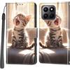 PHINIENLAND Cover per Honor 400 Smart 4G/5G custodia portafoglio Gatto | 3 scomparti carte, 1 tasca banconote, Chiusura magnetica, Supporto, Pelle PU flip cover per Honor 400 Smart