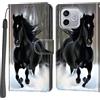PHINIENLAND Cover per Honor 600 Lite / 500 Smart custodia portafoglio Cavallo nero | 3 scomparti carte, 1 tasca banconote, Chiusura magnetica, Supporto, Pelle PU flip cover per Honor 600 Lite