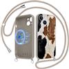 Foonary Magnetica Cover con Cordino per iPhone 15, Compatibile con MagSafe, Aesthetic Leopardata Motivo Pelle Disegni, Silicone Custodia Case con Tracolla Collana Catena per iPhone15 6,1