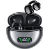 Caijin Cuffie Wireless Open-Ear,Bluetooth 5.4,Cuffie Clip-On,25 ore di Autonomia,Display LED,Impermeabile IPX5,Stabile e comodo da indossare,Adatto per sport e fitness,Grigio