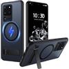 FNDMIL per Samsung Galaxy S20 Ultra Cover con Mag-Safe | [Supporto Pieghevole][Ricarica in Piedi][Antiurto Militare] Telefono con Paraurti in Silicone Traslucido Custodia, Nero