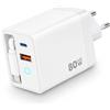 afhgdjr Caricatore USB C da 80 W, caricatore rapido con cavo di ricarica retrattile da 80 cm, 3 porte, caricatore rapido USB C GaN, caricabatterie rapido 3 in 1 da viaggio, compatibile con iPhone 17/16/15Pro