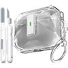 R-fun Custodia R-fun per AirPods Pro 3 2025, antiurto di livello militare, trasparente, design con coperchio a scomparsa con kit di pulizia per AirPods Pro 3, nero trasparente