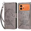 KENHONER Custodia per Honor 600/600 Pro 5G Cover, Grigio Farfalla | Portafoglio in Pelle PU Retro, Antiurto Flip, Slot per Schede, Funzione Stand, Chiusura Magnetica