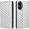 Generico DayQiQiPu Cover per Realme C55 RMX3710 (6,72 Pollici) Custodia in pelle PU con Motivo a cubi 3D Chiusura Magnetica Caso portafoglio a conchiglia con supporto, Argento