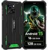 OUKITEL WP32 Telefono Indistruttiblie Android 15, 16(4+12) GB RAM + 128GB ROM/TF 1TB, Display 6.0 HD+ Gorilla Glass 5, Batteria 6300mAh, 20MP+5MP, NFC/Dual SIM/Face ID/OTG, Verde
