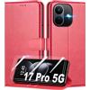 Mofurd Cover per Xiaomi Redmi Note 17 Pro 5G Libro in Pelle PU, [con 2 Pezzi Pellicola Vetro Temperato] Custodia Portafoglio Antiurto [Blocco RFID] [Funzione di Supporto] [Slot Schede], Rosso