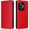 Generico DayQiQiPu Cover per Realme GT 6/6T RMX3911, RMX3921 (6,78 Pollici) Custodia in pelle PU con Motivo a cubi 3D Chiusura Magnetica Caso portafoglio a conchiglia con supporto, Rosso