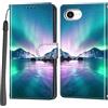 PHINIENLAND Cover per iPhone 16e / iPhone 17e custodia portafoglio Aurora | 3 scomparti carte, 1 tasca banconote, Chiusura magnetica, Supporto, Pelle PU flip cover per iPhone 16e / 17e