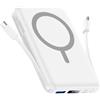 Vexnera per Magsafe Powerbank 10000mAh, Magnetico Caricatore Portatile 20W | Ricarica Rapida, Doppio Cavo USB-C Integrato, Display LED, Wireless Caricatore Portatile per iPhone 17/16/15/14/13/12 Bianco