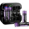 Pallus Batterie al litio ricaricabili AA, ad alta capacità, 3000 mWh, batteria doppia A, con caricabatterie rapido 2H, 1500 cicli di lunga durata per radio, mouse wireless, fotocamera (confezione da 4)