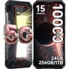 OUKITEL WP58 Pro Smartphone Rugged 5G - Telefono Indistruttibile, Doppia Luce da Campeggio, 10000mAh 33W, fino a 24GB RAM (8+16 virtuali)+256GB ROM, 64MP+8MP IR, 6,7 120Hz, IP68/IP69K, Android 15 NFC