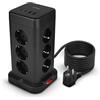 Huslog torre multipresa con 12 prese AC e 4 (2× USB-C, 2× USB-A) - multipresa con protezione da sovratensione, cavo da 1,8 m, 3680W, verticale, nera