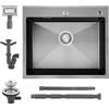 KEOKBON Lavello da 60 x 50 cm con 2 fori per rubinetto, nano, nero | Lavello grande in acciaio inox da 3 mm, profondità 19 cm, set completo con sifone (2 connettori), rettangolare