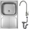 Deftrans - Lavandino da cucina 80 x 60 cm in acciaio inox con scolapiatti - Lavello con rubinetto completo di rubinetto - Lavello con rubinetto e sifone - Lavandino sospeso in acciaio inox per 80 cm