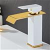 XJTNLB Rubinetto per Lavabo Bagno a Cascata Bianco+Oro Miscelatore Monocomando Lavabo Bagno Rubinetti Lavabo Acqua Calda e Fredda