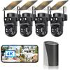 Budsun 4K - Telecamera di sorveglianza WiFi esterna senza fili, 4 cam-kit con Home Station/Camera Solare/Doppia Lente, 360° PTZ Sicurezza domestica, Vocturna,Allarme,Audio Bidirezionale,Monitoraggio