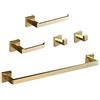 Beelee 5 pezzi Set hardware da bagno Accessorio da bagno moderno spazzolato dorato, fissato al muro Acciaio inossidabile 304 Portasciugamani Porta carta igienica Ganci per accappatoio
