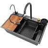 LXKJDS Lavello da cucina in acciaio inox 75 cm cascata 3 modalità rubinetto | Acciaio inox a nido d'ape, antigraffio, 75 x 45 x 21 cm, cascata 3 modalità, estraibile 30 cm, tavola/vasca/cesto/risciacquo