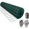 PINTO FERRAMENTA E-COMMERCE PINTO FERRAMENTA Rete Recinzione Elettrosaldata Metallica Zincata o Plastificata Verde Maglia 50X75mm rotolo Varie Misure in Omaggio Matassa Filo di Ferro e Guanti (H100X10mt, VERDE)