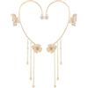 Generic Orecchini a forma di farfalla, con zirconia cubica, senza piercing, orecchini a farfalla, fiori avvolgenti, orecchini lunghi a bracciale, scintillanti, senza clip