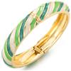 COOLSTEELANDBEYOND Bracciale Rigido Smaltato Verde per Donna, Design Dorato a Righe Foglia | Finitura Colore Lucida, Costruzione Cuff Facile da Aprire, Richiamo Statement Luminoso e Regalo per Lei