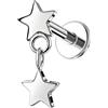 Jewseen Orecchino a lobo in titanio con retro piatto da 16 G, filettatura interna, a forma di stella, per cartilagine, 6 mm