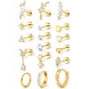 Minnario 17Pcs Piercing Orecchio Acciaio Chirurgico Set Orecchio Donna Piccoli Orecchini a Bottone Argento Oro Orecchini Cerchio Cartilagine Piercings Conch Piercing Trago Helix Piercing