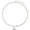 Oidea Collana di perle di Saturno da donna: elegante collana con ciondolo a forma di pianeta con zirconia cubica, con catena di perle bianche, idea regalo