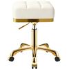 SCGSJZH Quadrato Sgabello con Ruote (Bianco Gold, Senza Schienale) | Regolabile in Altezza Sgabelli Pelle PU, Girevole Sgabellino per Trucco, Estetista e Parrucchiere, Supporta Fino a 180 kg