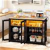 YITAHOME isola cucina con presa di corrente e luci a LED, tavolo bar colazione con spazio salotto, doppi armadi con ante in acrilico, armadio regolabile a tre strati, 130*60*88.5cm, effetto rovere