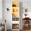 Merax Vetrina con illuminazione a LED, altezza 200 cm, con 12 scomparti, armadietto per vino con 8 scomparti per bottiglie e cassetto, vetrina in vetro aperta come armadio da soggiorno, libreria