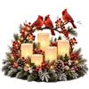 Generic Centrotavola Natalizio Illuminato con Bagliore di Candela Senza Fiamma | Renna in Resina Dipinta a Mano con Rami, Pigne e Bacche Rosse, Luci a Batteria, per Ingresso, Mensola e Vetrina, Idea Regalo