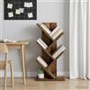 ZQQLVOO Libreria a 4 ripiani, 30 x 18 x 60 cm, in legno anticato | design a albero, 4 livelli, materiale in legno, effetto legno anticato, salvaspazio, versatile, superficie facile da pulire