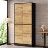 DACHETOU Armadio portadocumenti 80 x 35 x 180 cm, armadio multiuso in legno nero e rovere, con ripiani regolabili, libreria, armadietto per ufficio, corridoio, armadietto alto
