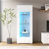 Merax Credenza ad alta lucidatura con LED 70 x 40 x 173 cm, credenza a terra con 2 porte in acrilico, armadio vetrina con 3 ripiani in vetro temperato, mobile per soggiorno
