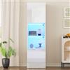 Merax Vetrina 45 x 35 x 160 cm con illuminazione a LED, vetrina in vetro bianco lucido con 1 ripiano in vetro, vetrina verticale, armadietto per soggiorno, armadio multifunzione con protezione