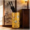 bacedifo Portaombrelli in Ceramica Multicolore Secchiello Portaoggetti da Terra Vaso | W19,5 X H44 Cm, Base Stabile, Antiscivolo Portaombrelli in Ceramica Dipinta a Mano con Disegni Floreali(Yellow)