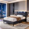 BIYFSDS Letto singolo imbottito, 90 x 200 cm, con LED e USB, letto imbottito con vano portaoggetti, letto per ragazzi con rete a doghe, testiera imbottita, in lino, grigio (grigio, 90 x 200 cm)