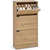 MOHOME Scarpiera Salvaspazio Slim Mobile Ingresso 3 Ante Basculanti Doppia Profondità con Pannello Retrostante Rovere 63x24x115 cm Portascarpe in Legno MDF Melaminico Ingresso Camera