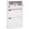 MOHOME Scarpiera Salvaspazio Slim Mobile Ingresso 3 Ante Basculanti Doppia Profondità con Pannello Retrostante Bianco Frassinato 63x24x115 cm Portascarpe in Legno MDF Melaminico Ingresso Camera