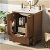 Merax Mobile sottolavabo con lavabo in ceramica da 61 cm, mobile da bagno autoportante con effetto onde, 1 cassetto e 2 ante, chiusura ammortizzata, ripiani porte, noce, 61 x 47 x 87 cm
