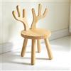 CAIEJSAEN Sgabello in legno massello, con schienale a forma di corna di cervo, per bambini, piccolo, portatile, rotondo, in legno, per mangiare, leggere e giocare