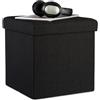 Relaxdays Pouf Pieghevole con Contenitore, Sgabello a Forma di Cubo, Coperchio Rimovibile, Lino, Nero, 38x38x38 cm