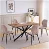 HJhomeheart Tavolo e Sedie Cucina Rovere Scuro Beige, Soggiorno 140cm | Superficie rettangolare, struttura in metallo, sedute confortevoli, base con appoggi regolabili